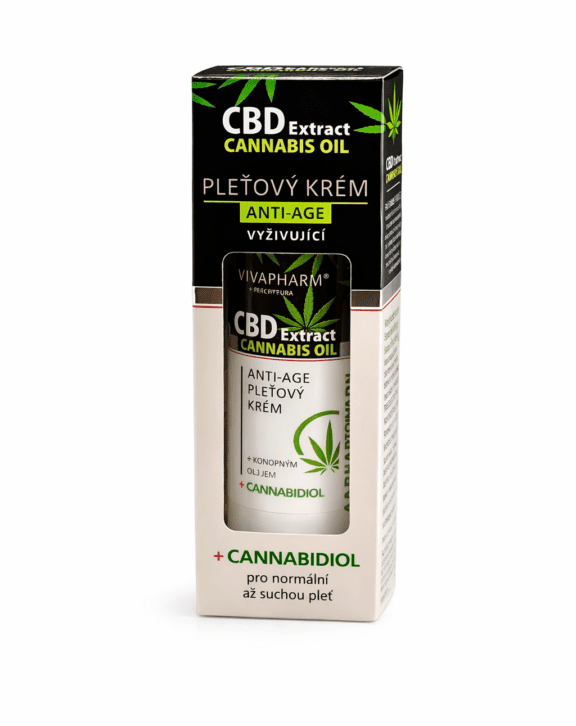 Anti-age pleťový krém s unikátnou kombináciou cannabidiolu a kyseliny hyalurónovej pre intenzívnu 24-hodinovú starostlivosť pre normálnu až suchú pleť.