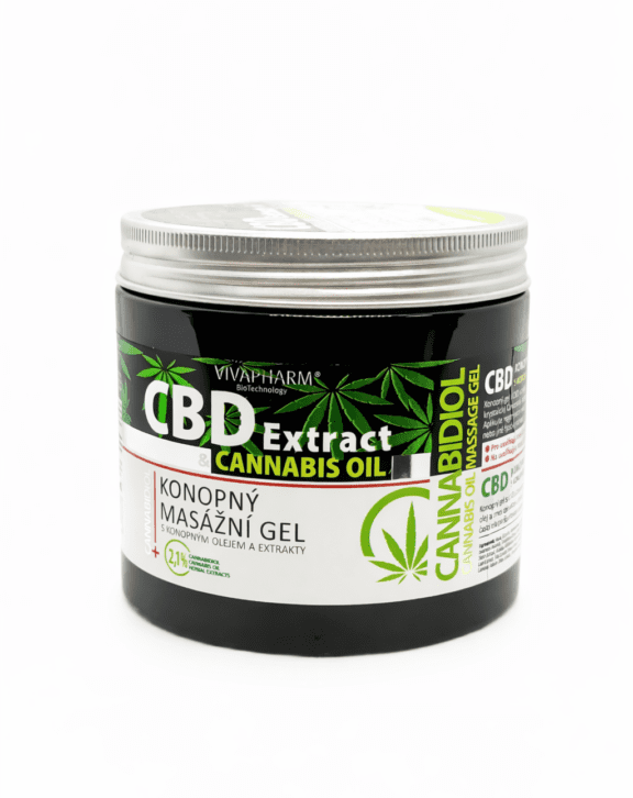 Regeneračný masážny gél s cannabidiolom (CBD) a extraktmi 19 bylín pre uvoľňujúcu masáž pokožky, natiahnutých svalov, kĺbov a chrbta.