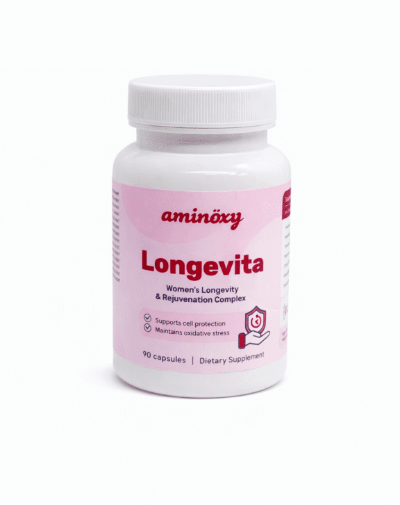 aminöxy Longevita je exkluzívny výživový doplnok navrhnutý špeciálne pre ženy, ktoré chcú podporiť svoju vitalitu, spomaliť procesy starnutia a chrániť svoje telo na bunkovej úrovni. Tento komplexný "Women’s Longevity & Rejuvenation" systém kombinuje účinné látky pre ochranu buniek pred oxidačným stresom a celkovú regeneráciu organizmu.