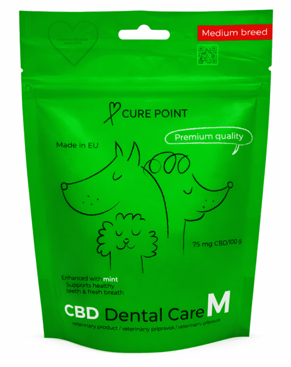 CurePoint CBD pamlsky pre psy (M) sú určené pre zvieratá s hmotnosťou od 10 do 35 kg a obsahujú účinnú látku CBD zo Švajčiarska. Pamlsky sú vhodné ako doplnok pri stresových situáciách a podporujú celkovú pohodu psa. Produkt je obohatený o mätu, ktorá má antiseptické účinky, osviežuje dych a zároveň napomáha tráveniu, zmierňuje bolesti brucha a nevoľnosť. Veterinárny prípravok, 100 % vegánsky, vyrobené na Slovensku, CBD zo Švajčiarska, balenie M pre psy s váhou od 10 do 35 kg.