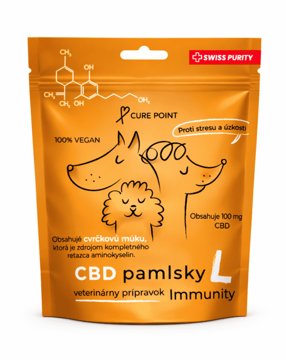CurePoint CBD pamlsky pre psy (L) sú určené pre zvieratá s hmotnosťou nad 35 kg. Každá pochúťka obsahuje CBD zo Švajčiarska, ktoré podporuje upokojenie psa, zmierňuje stres a môže prispieť k úľave pri artritíde či bolestiach kĺbov. Pamlsky obsahujú cvrčkovú múku ako zdroj kvalitného živočíšneho proteínu a sú vyrobené z prírodných surovín bohatých na vitamíny a minerály. Každá šarža je testovaná v nezávislých laboratóriách, čím je zaručená bezpečnosť a vysoká kvalita. Veterinárny prípravok, 100 % vegánsky, vyrobené na Slovensku, CBD zo Švajčiarska, balenie L pre psy nad 35 kg.
