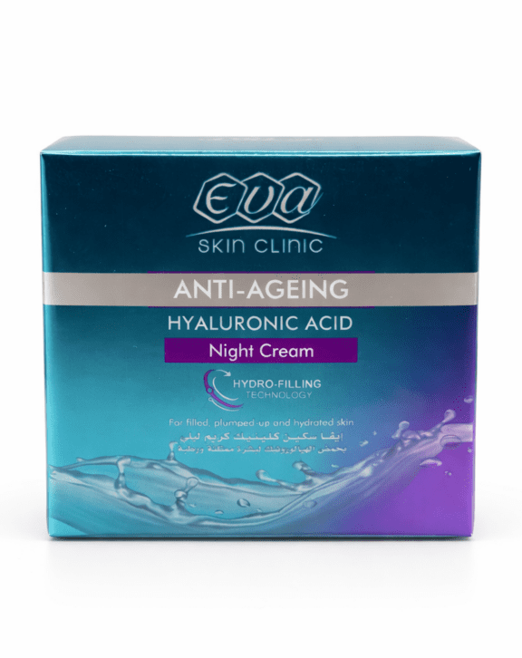 Eva Skin Clinic Anti-Ageing Night Cream je intenzívny nočný krém navrhnutý pre boj proti známkam starnutia počas spánku. Vďaka pokročilej technológii Hydro-Filling a obsahu kyseliny hyalurónovej hĺbkovo hydratuje, vyhladzuje jemné vrásky a navracia pleti pružnosť. Zanecháva pleť vyplnenú, sviežu a dokonale hydratovanú hneď po prebudení.