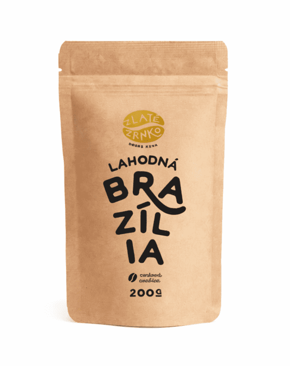 Káva Zlaté Zrnko – Brazília je vyberaná zmes brazílskych káv s jemnou príjemnou sladkou chuťou. Dobrá viskozita a sladké aromatické vône kakaa, mandlí a lieskových orieškov, ktoré sa rozvíjajú do rôznych nádychov zrelého ovocia. Dlhotrvajúca dochuť odhaľuje chuť sladu a vanilky. Ocenenia: Víťaz 1 hviezdy na Great Taste Awards 2019 v kategórii espresso. Víťaz striebornej medaily na International Taste Awards 2020 v kategórii espresso. Pôvod: Lahodná Brazília je káva s pôvodom, je zmesou arabika, kvalita Extra Fine Cup. Kávy s pôvodom Zlaté Zrnko sú vyberané odborníkmi na kvalitu a degustátormi, preto získavame tie najzaujímavejšie kávy z výnimočných kávových krajín a oblastí. Farmári za tak výnimočnú kvalitu dostávajú zaplatené viac ako je bežné prostredníctvom Fairtrade. Spracovanie: mokrou metódou Praženie: stupeň 4 (1 – veľmi svetlé, 2 – svetlé, 3 svetlé/stredné, 4 – stredné, 5 – stredné, 6 – stredné/tmavé, 7 – tmavé, 8 – veľmi tmavé), krivka praženia na espresso Použitie: espresso Mletie: stredné / stredne tvrdé zrno
